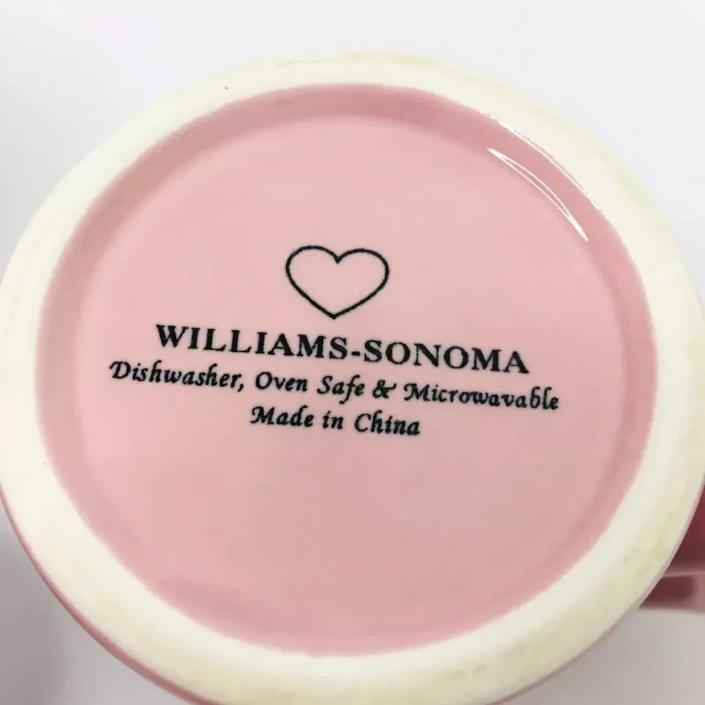 Williams Sonoma 4 Heart Mugs Pink Purple Red White Matching Heart Spoons